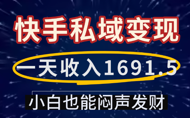 一天收入1691.5,快手私域变现,小白也能闷声发财-项目网