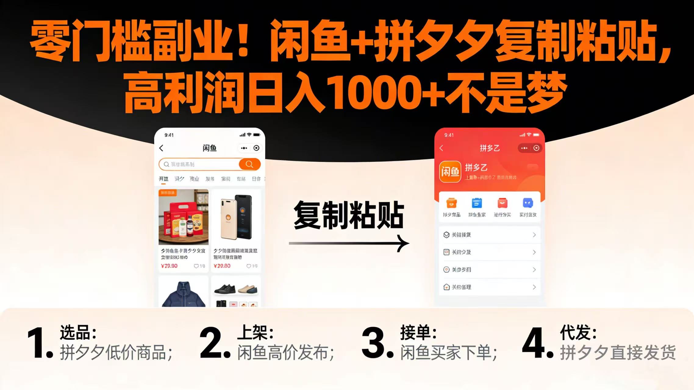 零门槛副业！闲鱼 + 拼夕夕复制粘贴，高利润日入 1000 + 不是梦-项目网