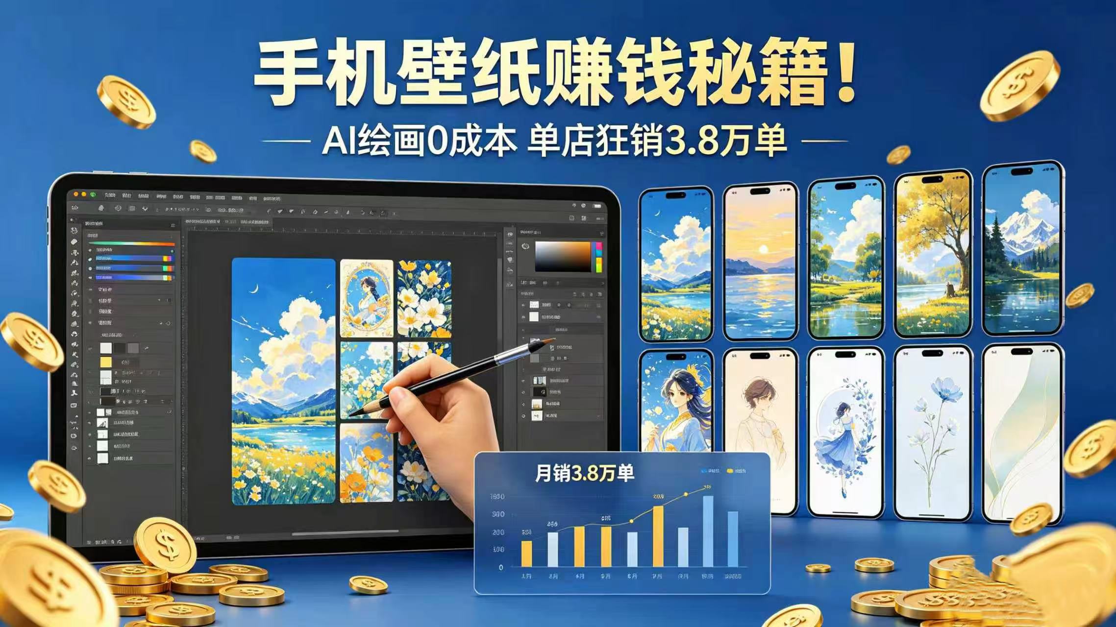 手机壁纸赚钱秘籍！AI 绘画 0 成本 单店狂销 3.8 万单-项目网