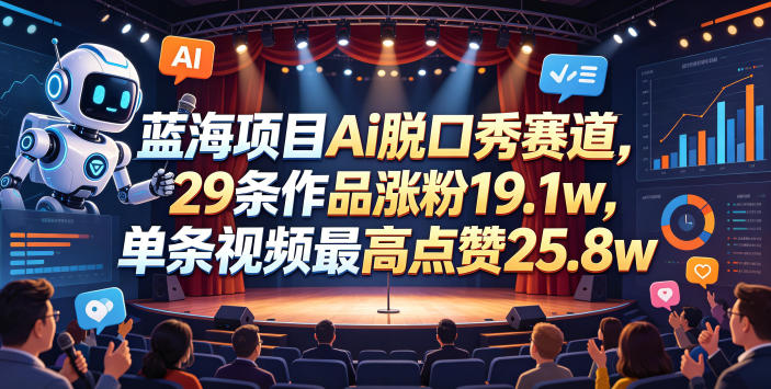 蓝海项目Ai脱口秀赛道，29条作品涨粉19.1w，单条视频最高点赞25.8w【详细教学】-项目网