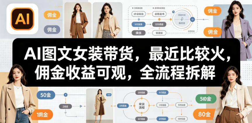 AI图文女装带货，最近比较火，佣金收益可观，全流程拆解-项目网