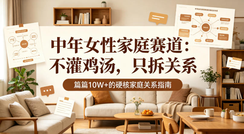 公众号流量主【中年女性家庭赛道】，不讲鸡汤、只拆家庭关系，篇篇10w+-项目网