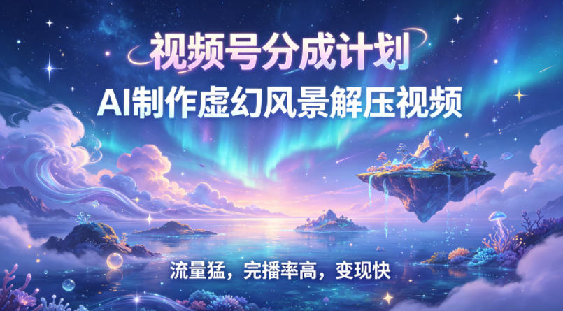 视频号分成计划【AI制作虚幻风景解压视频】流量猛，完播率高，变现快-项目网