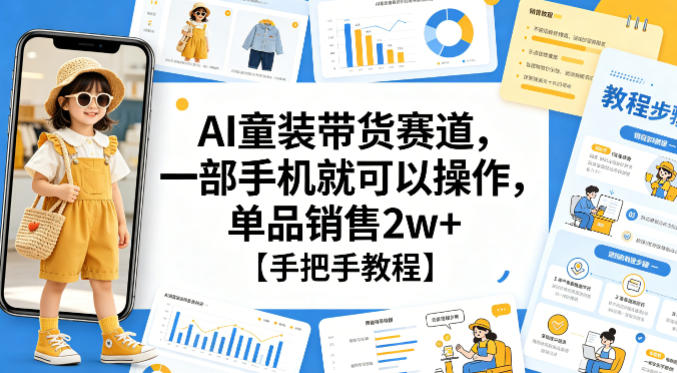 AI童装带货赛道，一部手机就可以操作，单品销售2w+【手把手教程】-项目网