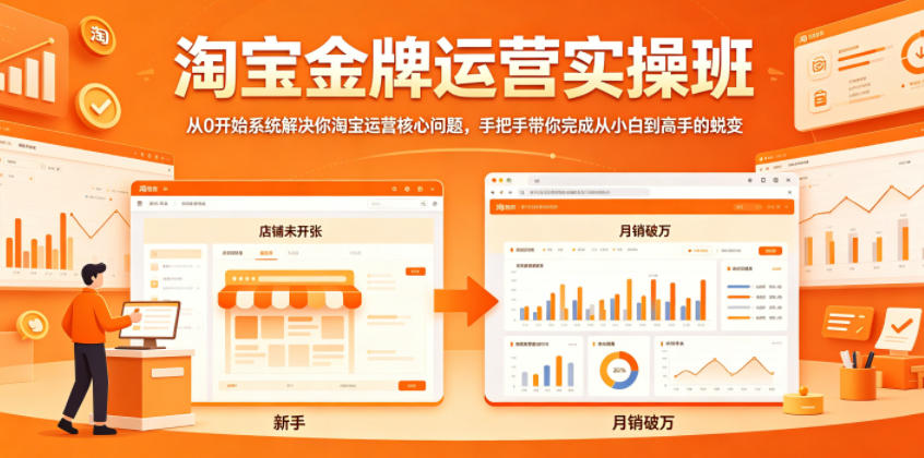 淘宝金牌运营实操班，从0开始系统解决你淘宝运营核心问题，手把手带你完成从小白到高手的蜕变-项目网