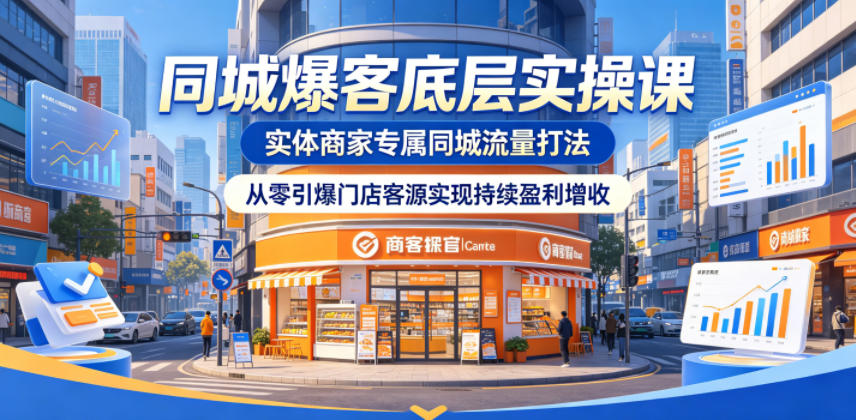 同城爆客底层实操课，实体商家专属同城流量打法，从零引爆门店客源实现持续盈利增收-项目网