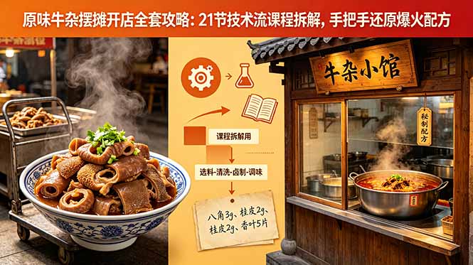 原味牛杂摆摊开店全套攻略：21节技术流课程拆解，手把手还原爆火配方-项目网
