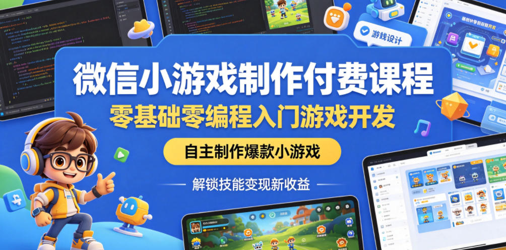 微信小游戏制作付费课程，零基础零编程入门游戏开发，自主制作爆款小游戏，解锁技能变现新收益-项目网