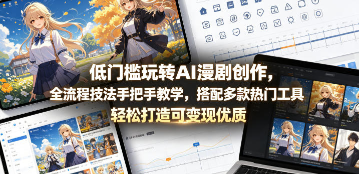 低门槛玩转AI漫剧创作，全流程技法手把手教学，搭配多款热门工具，轻松打造可变现优质作品-项目网