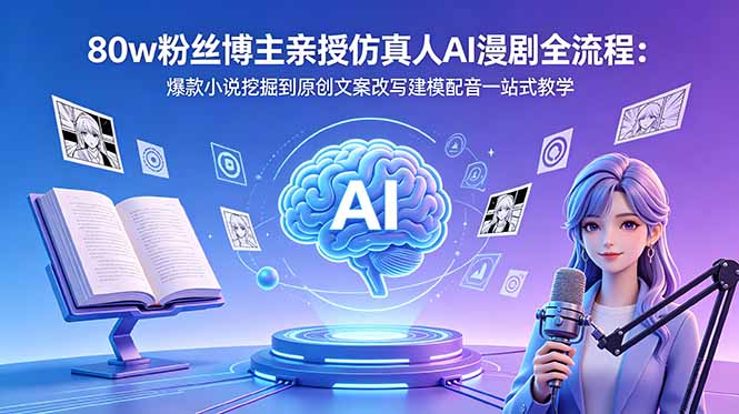 80w粉丝博主亲授仿真人AI漫剧全流程：爆款小说挖掘到原创文案改写建模配音一站式教学-项目网