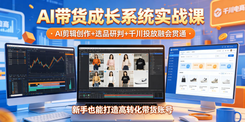 AI带货成长系统实战课，AI剪辑创作+选品研判+千川投放融会贯通，新手也能打造高转化带货账号(更新2026年)-项目网