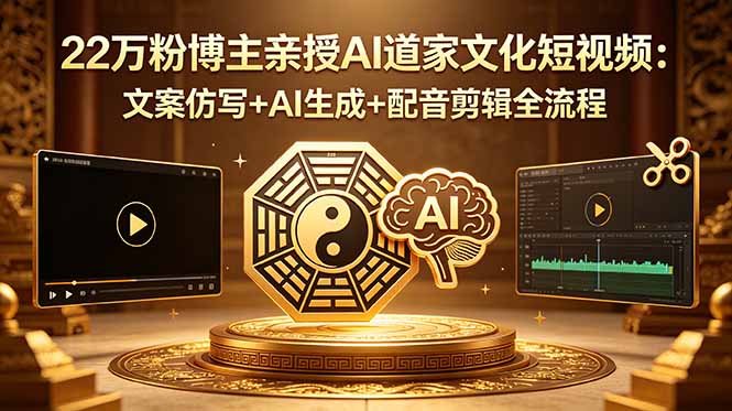 22万粉博主亲授AI道家文化短视频：文案仿写+AI生成+配音剪辑全流程-项目网