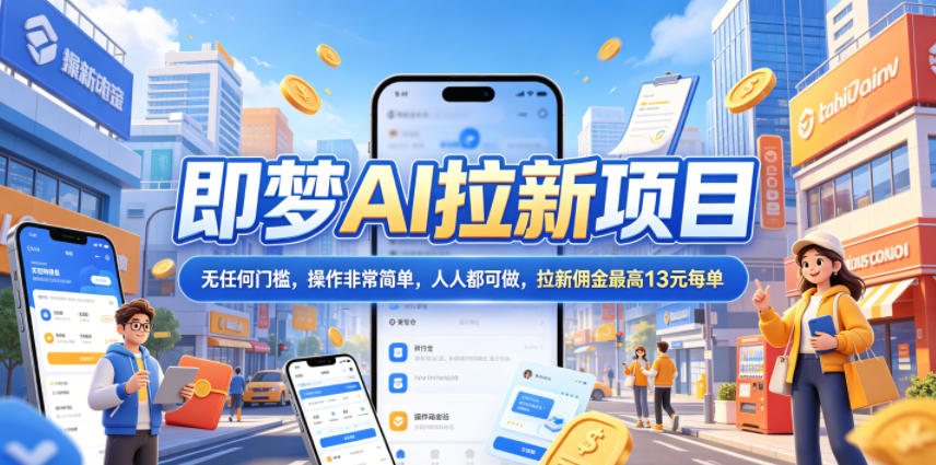 2026年即梦AI拉新项目最新玩法，无任何门槛，操作非常简单，人人都可做，拉新佣金最高13元每单-项目网