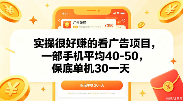 实操很好做的看广告项目，一部手机平均40-50，保底30单机一天【揭秘】-项目网