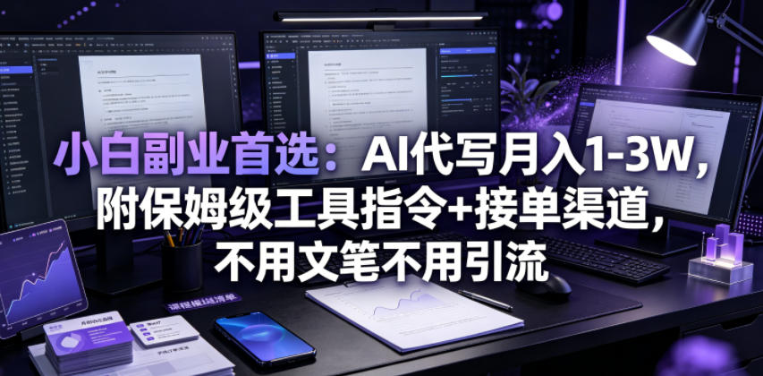 小白副业首选:AI代写月入1-3W,附保姆级工具指令+接单渠道,不用文笔不用引流【揭秘】-项目网