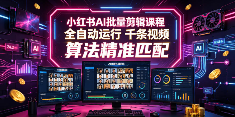小红书AI批量剪辑课程,24小时全自动运行,解放双手专注运营,千条视频批量处理,小红书算法精准匹配-项目网