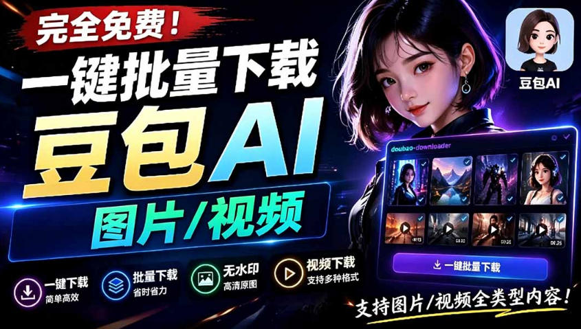 Github最新发布！一键批量下载豆包AI无水印图片/视频，简单易用，自动解析提示词-项目网