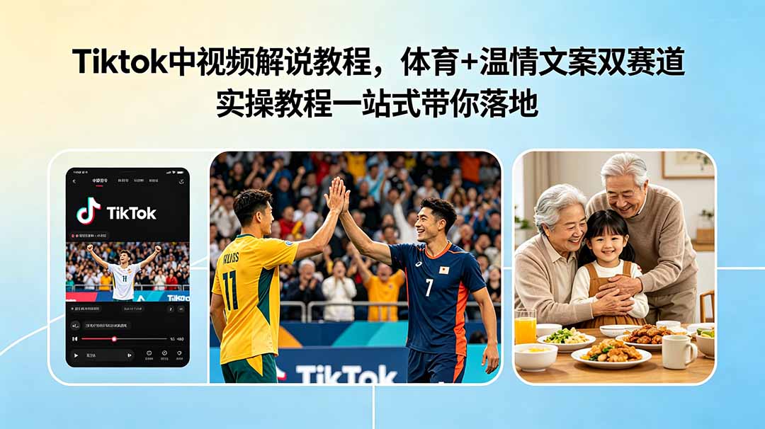 Tiktok中视频解说教程,体育+温情文案双赛道实操教程一站式带你落地-项目网