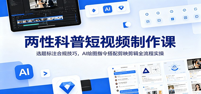 两性科普短视频制作课：选题标注合规技巧，AI绘图指令搭配剪映剪辑全流程实操-项目网