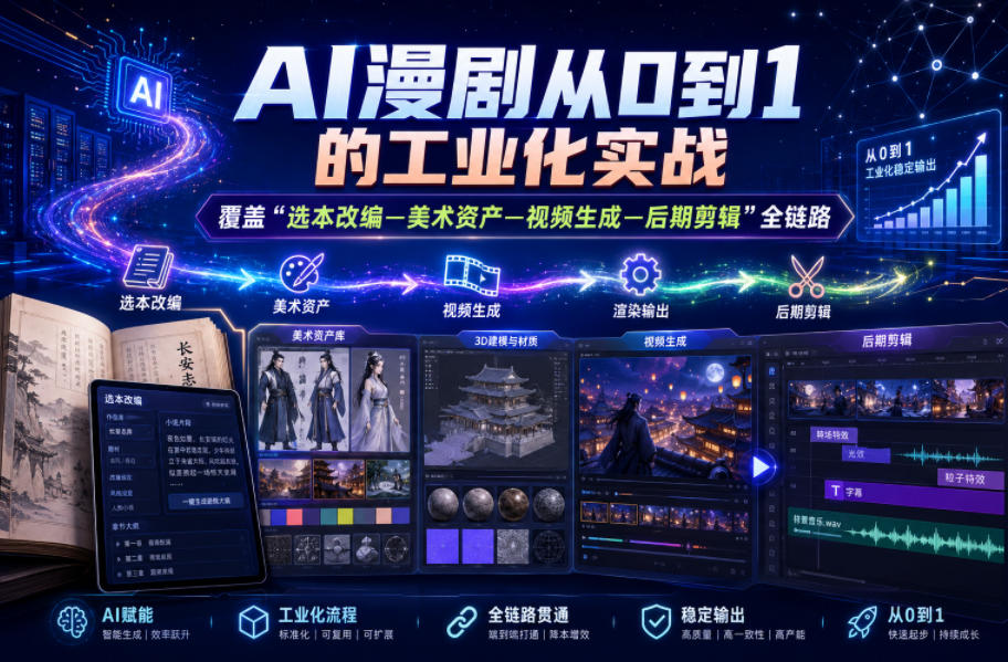 AI漫剧从0到1的工业化实战,覆盖“选本改编—美术资产—视频生成—后期剪辑”全链路(更新6月)-项目网
