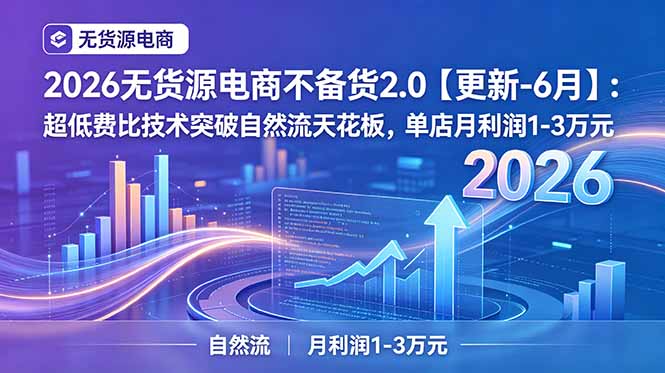2026无货源电商不备货2.0【更新-6月】：超低费比技术突破自然流天花板，单店月利润1-3万元-项目网
