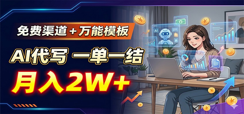 免费渠道+万能模板，AI代写一单一结，月入2W+-项目网