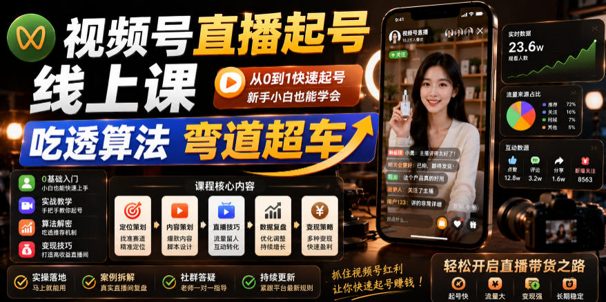 视频号直播起号线上课，吃透算法弯道超车(2026年6月)-项目网
