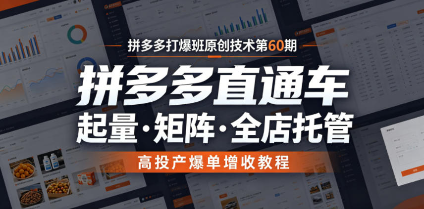 拼多多打爆班原创技术第60期，拼多多直通车，起量・矩阵・全店托管，高投产爆单增收教程-项目网