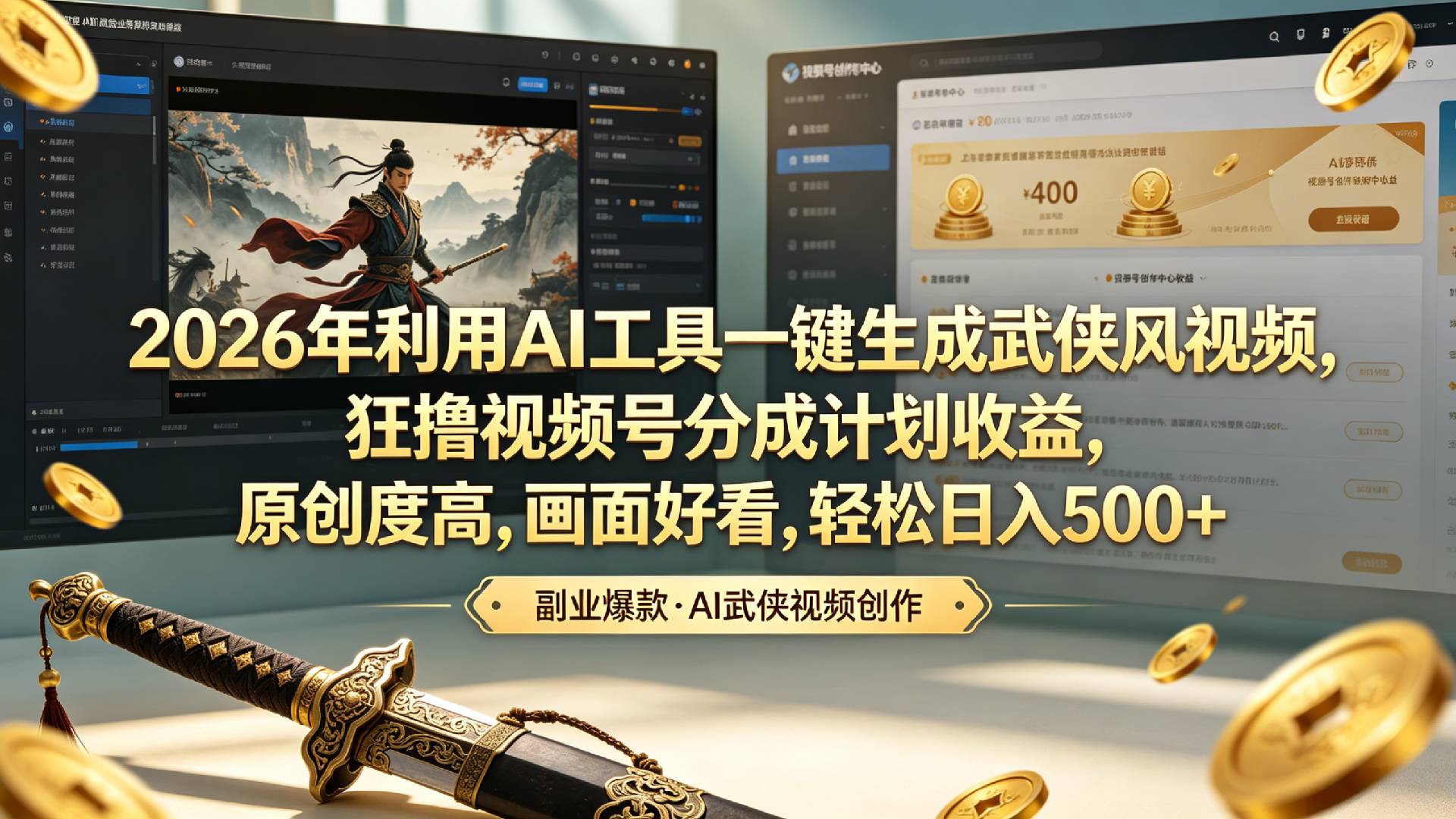 2026年利用AI工具一键生成武侠风视频，狂撸视频号分成计划收益，原创度高，画面好看，轻松日入500+-项目网