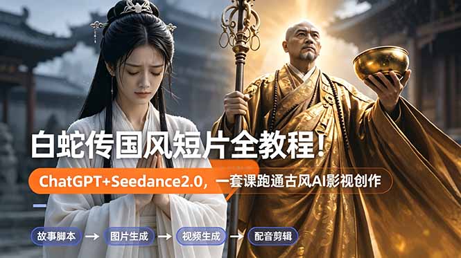 白蛇传-国风短片全教程！ChatGPT+Seedance2.0，一套课跑通古风AI影视创作-项目网