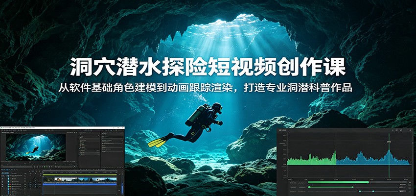洞穴潜水探险短视频创作课:从软件基础角色建模到动画跟踪渲染,打造专业洞潜科普作品-项目网