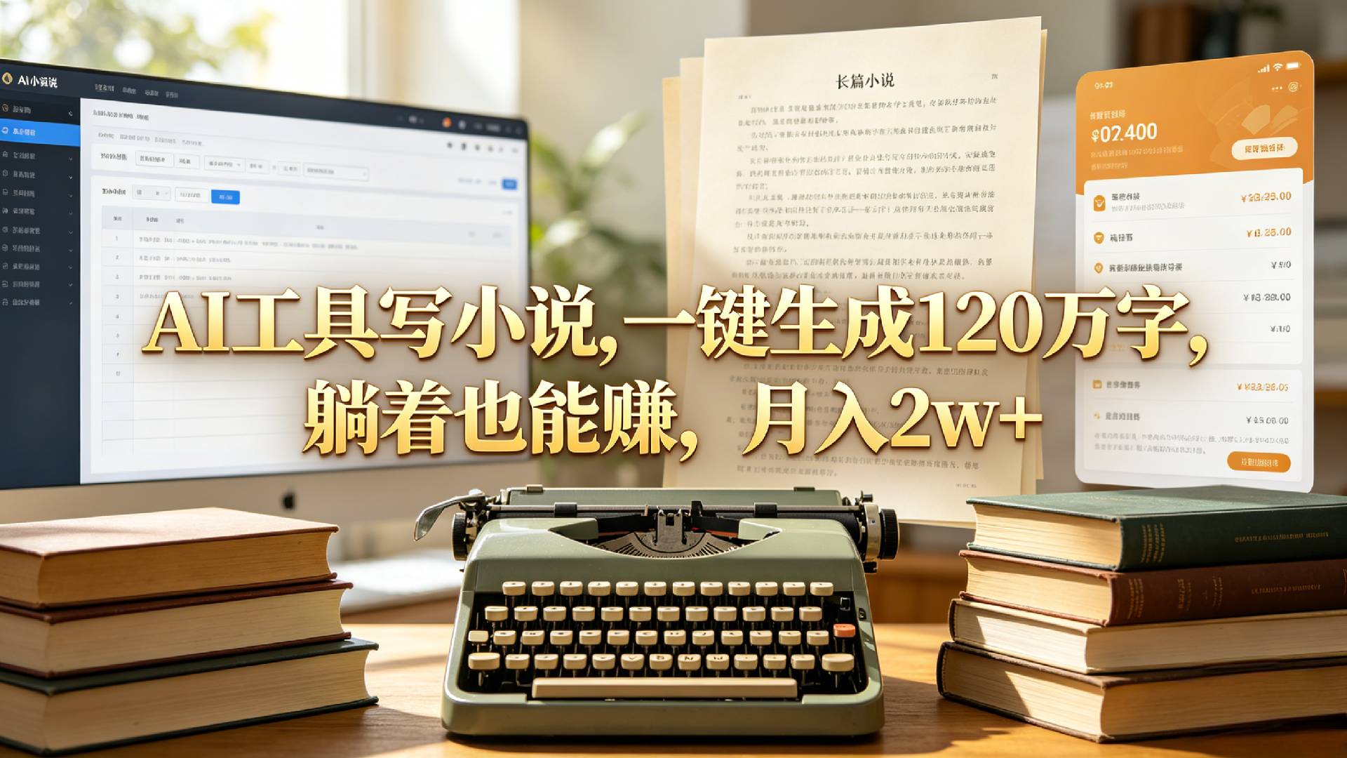 AI工具写小说,一键生成120万字,躺着也能赚,月入2w+!-项目网