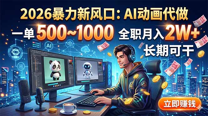 2026暴力新风口:AI动画代做,一单500~1000,全职月入2W+,长期可干-项目网