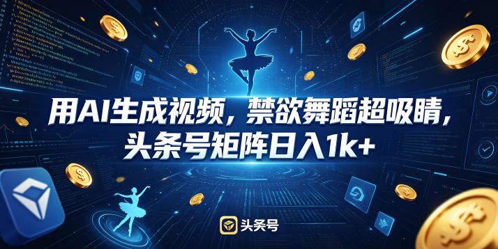 用AI生成视频，禁欲舞蹈超吸睛，头条号矩阵日入1k+-项目网