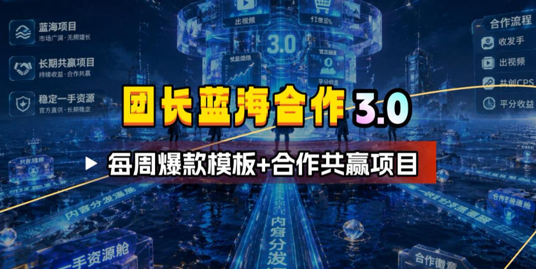 团长蓝海合作3.0，每周爆款模板+合作共赢项目-项目网