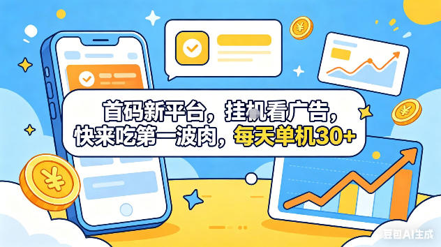 首码新平台，挂G自动看广告，快来吃第一波肉，每天单机30+，可矩阵放大【揭秘】-项目网