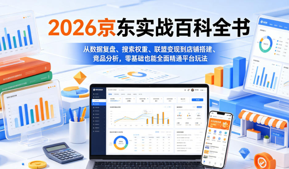 2026京东实战百科全书，从数据复盘、搜索权重、联盟变现到店铺搭建、竞品分析，零基础也能全面精通平台玩法-项目网