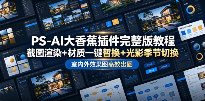 PS-AI大香蕉插件完整版教程，截图渲染+材质一键替换+光影季节切换，室内外效果图高效出图高阶课程-项目网