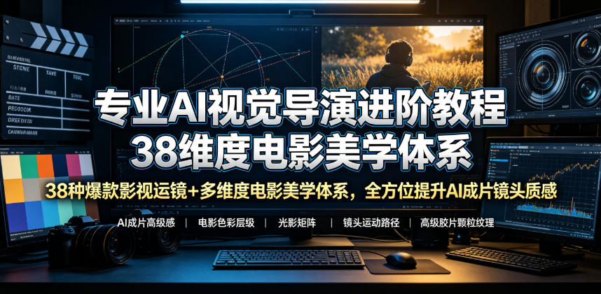专业AI视觉导演进阶教程，38种爆款影视运镜+多维度电影美学体系，全方位提升AI成片高级感与镜头质感-项目网