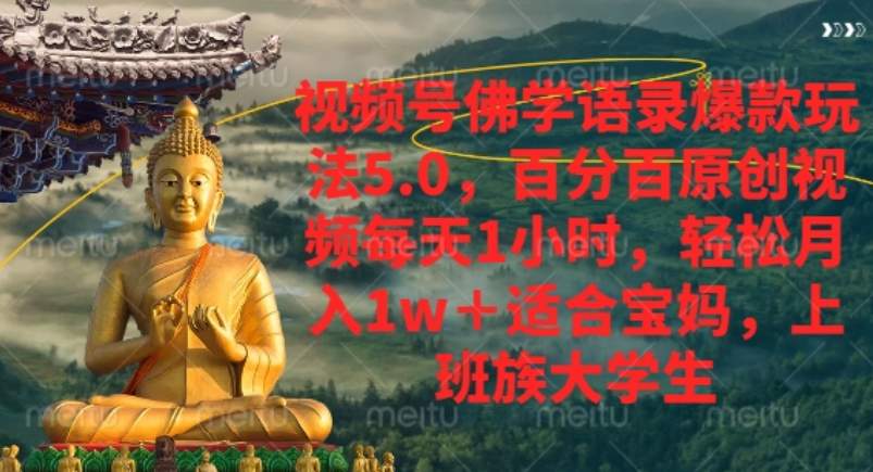 视频号佛学语录爆款新玩法，轻松月入1w+，百分百原创视频每天1小时！-项目网