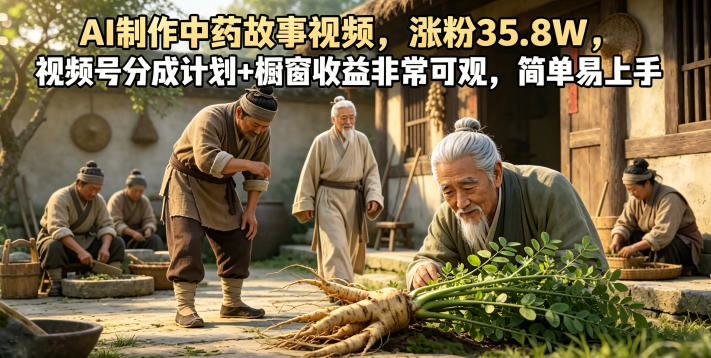 AI制作中药故事视频，涨粉35.8W，视频号分成计划+橱窗收益非常可观，简单易上手-项目网