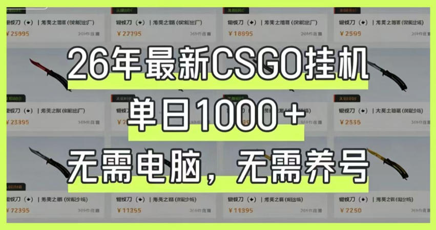 26年最新CSGO挂G系统,单日1000+,无需电脑,无需养号,0基础可上手【揭秘】-项目网