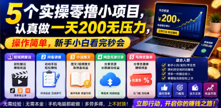 5个实操零撸小项目,认真做一天200无压力,操作简单,新手小白看完秒会【揭秘】-项目网
