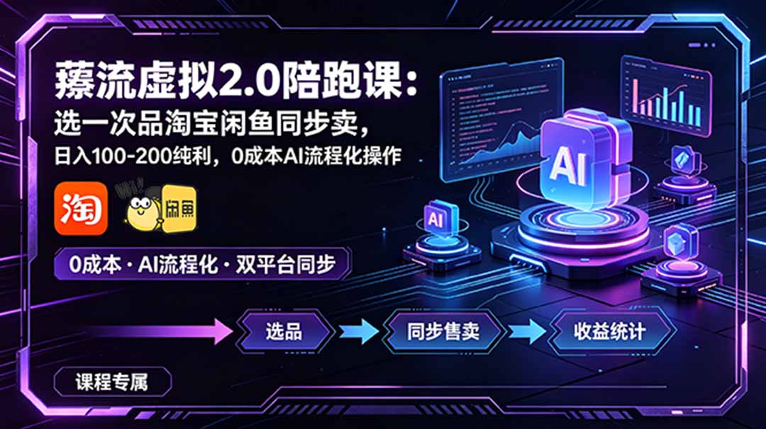 薅流虚拟2.0陪跑课:选一次品淘宝闲鱼同步卖,日入100-200纯利,0成本AI流程化操作-项目网
