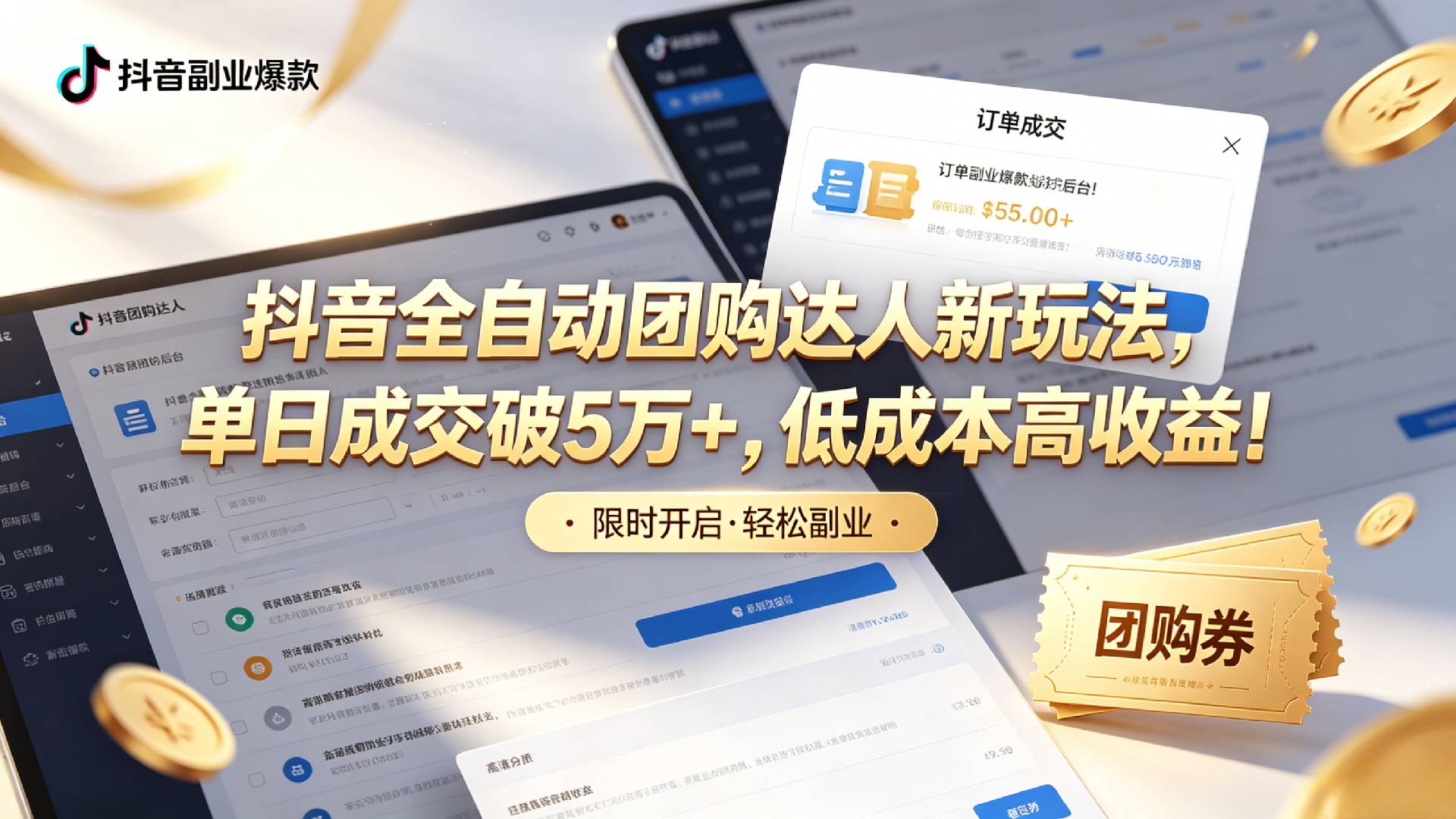 抖音全自动团购达人新玩法，单日成交破5万+，低成本高收益！-项目网