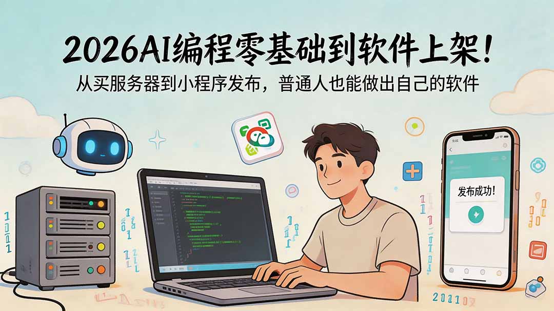 2026AI编程零基础到软件上架！从买服务器到小程序发布，普通人也能做出自己的软件-项目网