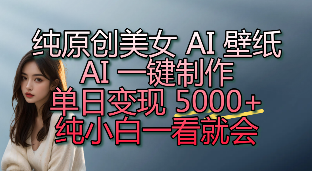 纯原创美女 AI 壁纸玩法,AI 一键制作,单日变现 5000+,纯小白一看就会!-项目网
