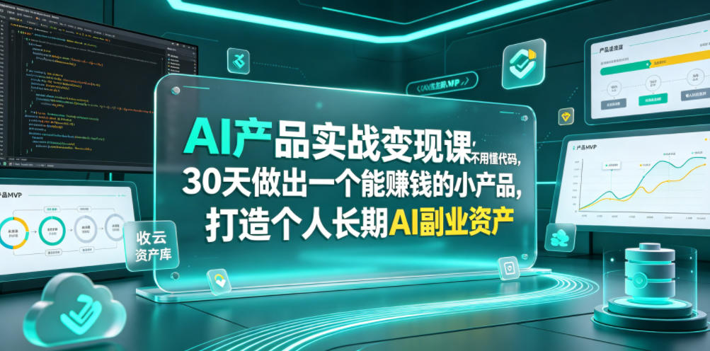 AI产品实战变现课,不用懂代码,30天做出一个能賺钱的小产品,打造个人长期AI副业资产-项目网