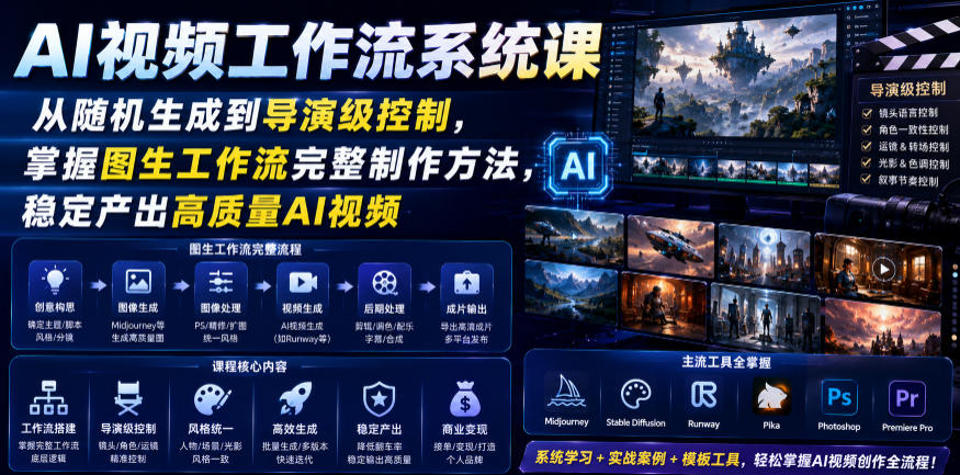 AI视频工作流系统课,从随机生成到导演级控制,掌握图生工作流完整制作方法,稳定产出高质量AI视频-项目网
