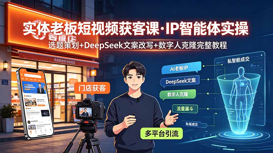 实体老板短视频获客课·IP智能体实操|选题策划+DeepSeek文案改写+数字人克隆完整教程-项目网